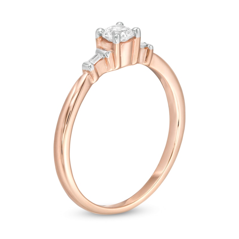 3/8 CT. T.W. Baguette and Round Diamond Engagement Ring in 14K Rose Gold