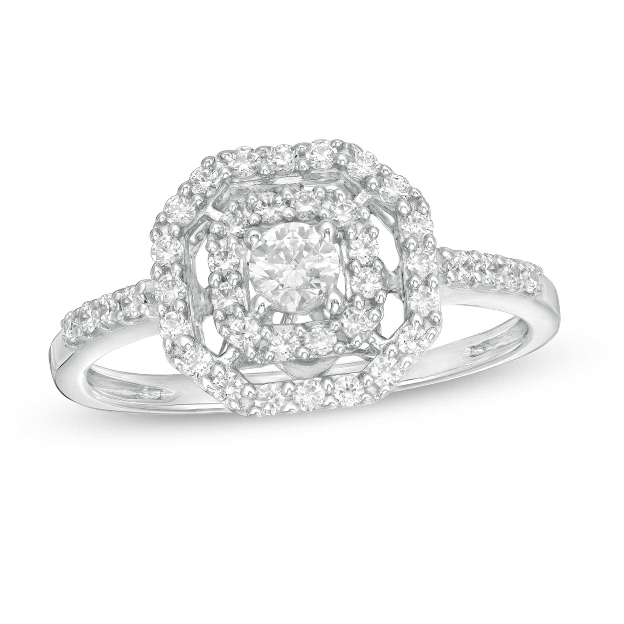 Thumbnail Image 1 of 1/2 CT. T.W. Diamond Double Octagonal Frame Engagement Ring in 14K White Gold