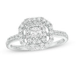 1/2 CT. T.W. Diamond Double Octagonal Frame Engagement Ring in 14K White Gold