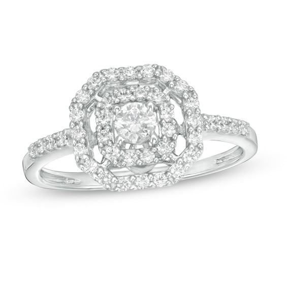 1/2 CT. T.w. Diamond Double Octagonal Frame Engagement Ring in 14K White Gold