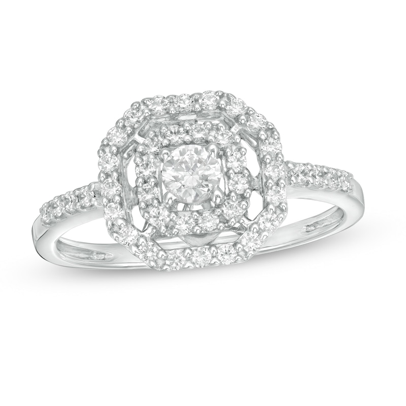 Main Image 1 of 1/2 CT. T.W. Diamond Double Octagonal Frame Engagement Ring in 14K White Gold