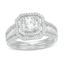 1-3/8 CT. T.W. Diamond Double Octagonal Frame Multi-Row Bridal Set in 14K White Gold