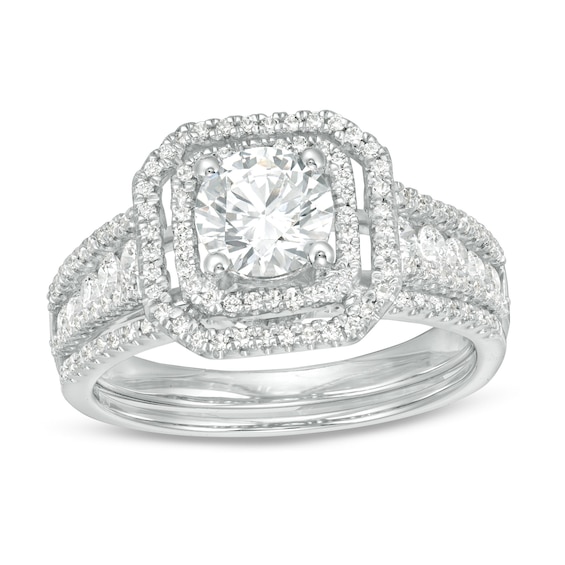 1-3/8 CT. T.w. Diamond Double Octagonal Frame Multi-Row Bridal Set in 14K White Gold