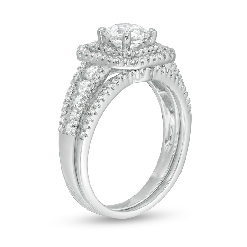 Main Image 3 of 1-3/8 CT. T.W. Diamond Double Octagonal Frame Multi-Row Bridal Set in 14K White Gold