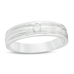 1/20 CT. Diamond Solitaire Groove Wedding Band in Sterling Silver