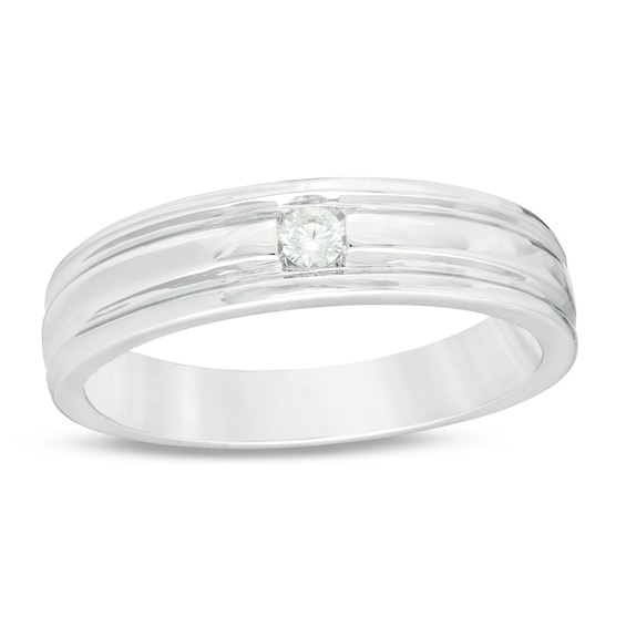 1/20 CT. Diamond Solitaire Groove Wedding Band in Sterling Silver