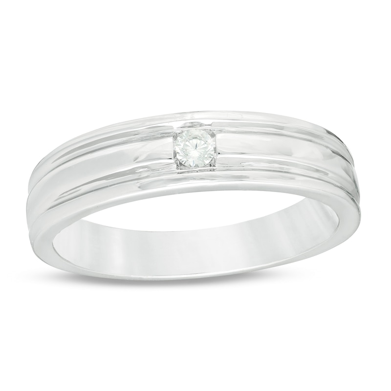 Main Image 1 of 1/20 CT. Diamond Solitaire Groove Wedding Band in Sterling Silver