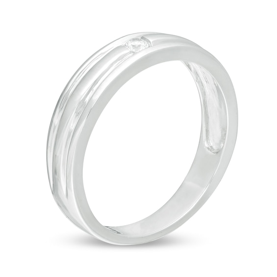 1/20 CT. Diamond Solitaire Groove Wedding Band in Sterling Silver