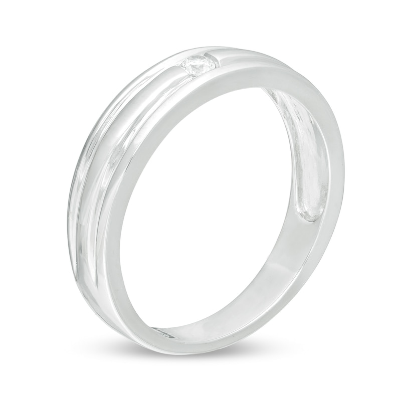 Main Image 3 of 1/20 CT. Diamond Solitaire Groove Wedding Band in Sterling Silver
