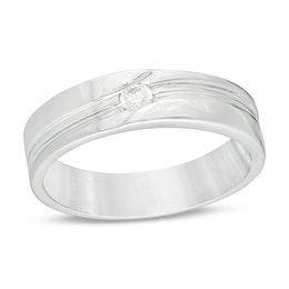 1/10 CT. Diamond Solitaire Groove Bypass Wedding Band in Sterling Silver