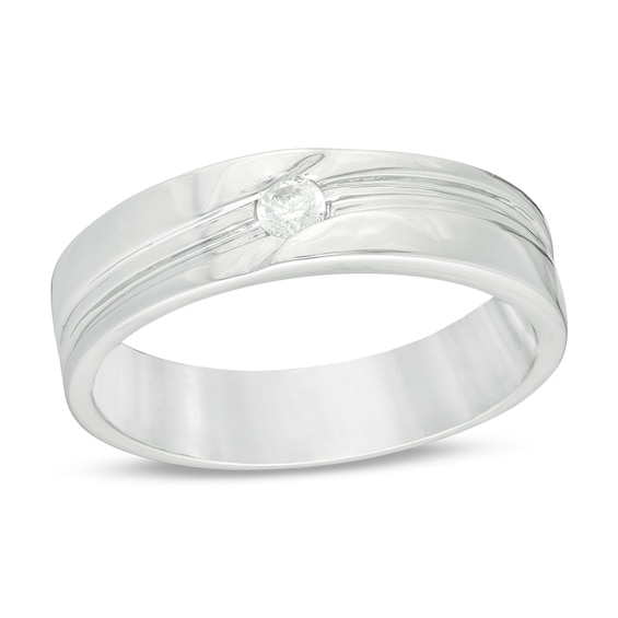 1/10 CT. Diamond Solitaire Groove Bypass Wedding Band in Sterling Silver