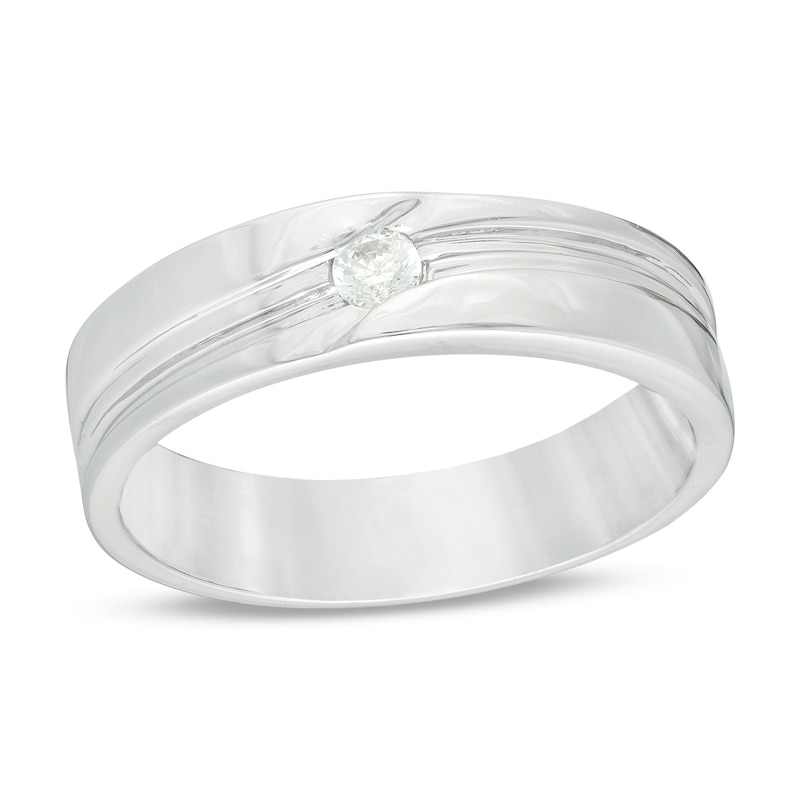 Main Image 1 of Men's 1/10 CT. Diamond Solitaire Groove Bypass Wedding Band in Sterling Silver