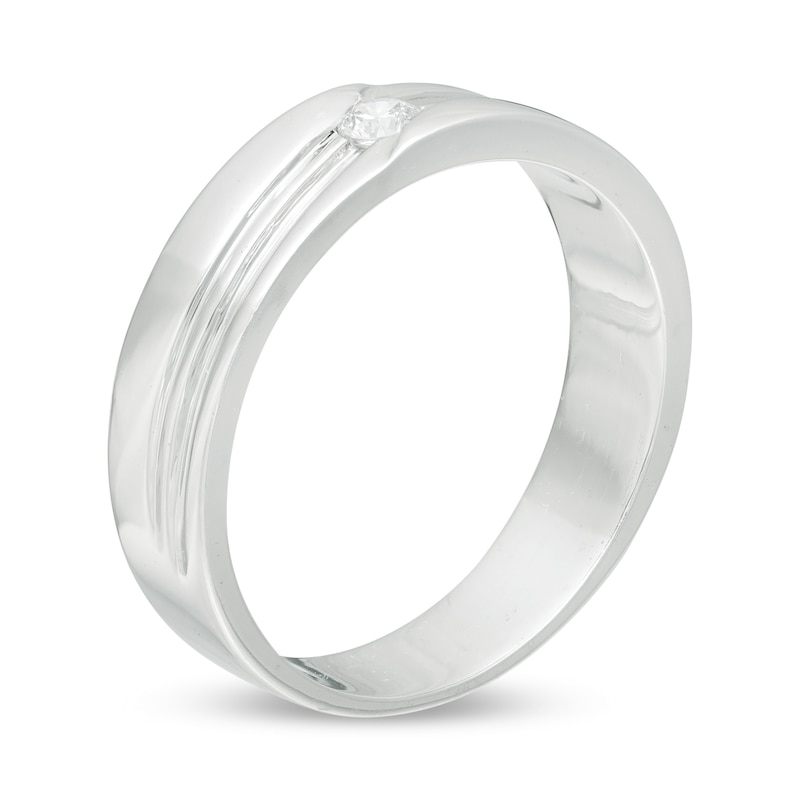 Main Image 3 of Men's 1/10 CT. Diamond Solitaire Groove Bypass Wedding Band in Sterling Silver