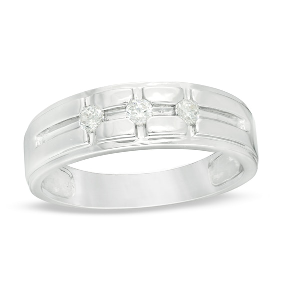 1/5 CT. T.w. Diamond Three Stone Groove Wedding Band in 10K White Gold