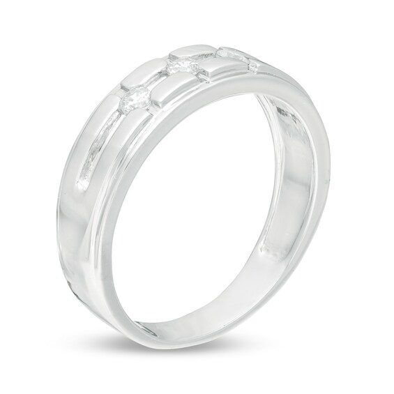 1/5 CT. T.w. Diamond Three Stone Groove Wedding Band in 10K White Gold