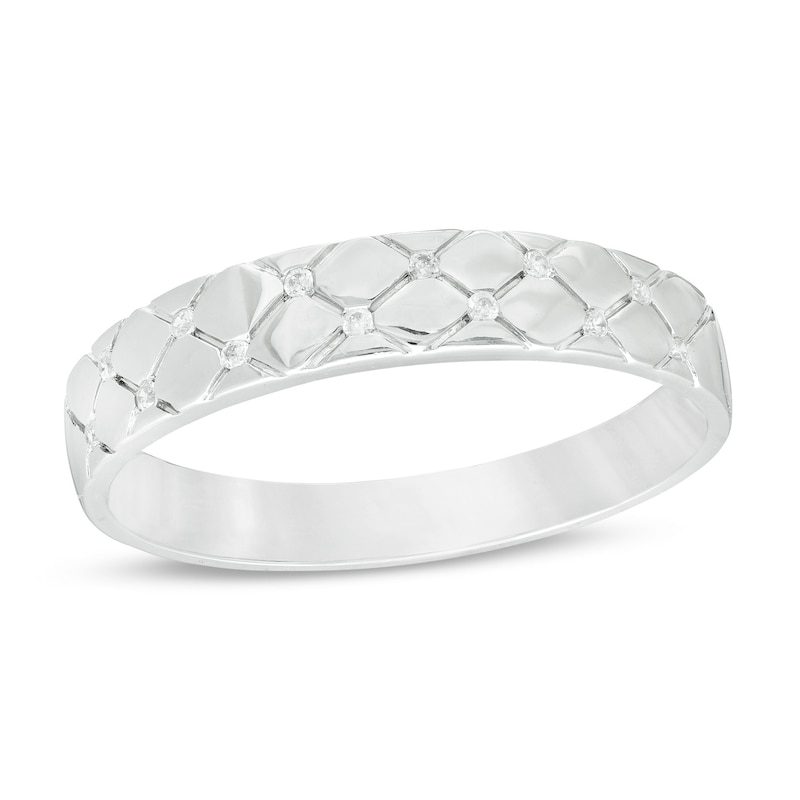 Main Image 1 of Men's 1/20 CT. T.W. Diamond Quilted Wedding Band in 10K White Gold