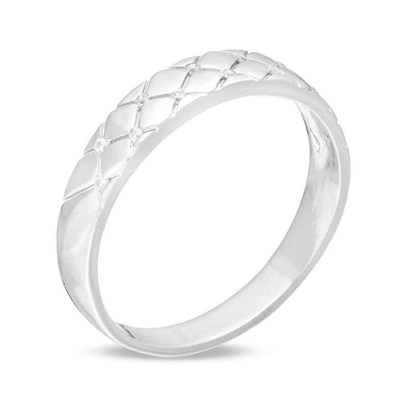 Main Image 3 of Men's 1/20 CT. T.W. Diamond Quilted Wedding Band in 10K White Gold