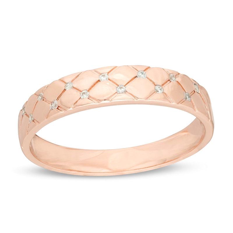 Men's 1/20 CT. T.W. Diamond Quilted Wedding Band in 10K Rose Gold