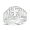 Thumbnail Image 1 of Men's 1/3 CT. T.W. Diamond Cross Ribbed Shank Ring in Sterling Silver