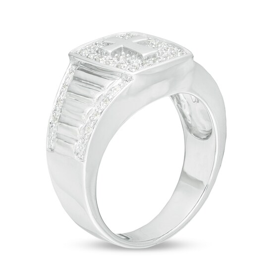 1/3 CT. T.w. Diamond Cross Ribbed Shank Ring in Sterling Silver