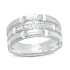 Thumbnail Image 0 of Men's 1/4 CT. T.W. Diamond Trio Station Brick Pattern Wedding Band in 10K White Gold