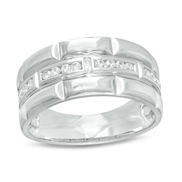 1/4 CT. T.W. Diamond Trio Station Brick Pattern Wedding Band in 10K White Gold