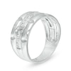 Thumbnail Image 2 of Men's 1/4 CT. T.W. Diamond Trio Station Brick Pattern Wedding Band in 10K White Gold