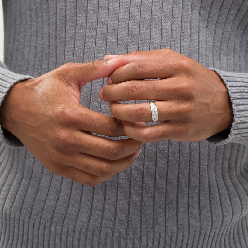 Main Image 2 of Diamond Accent Herringbone Wedding Band in 10K White Gold