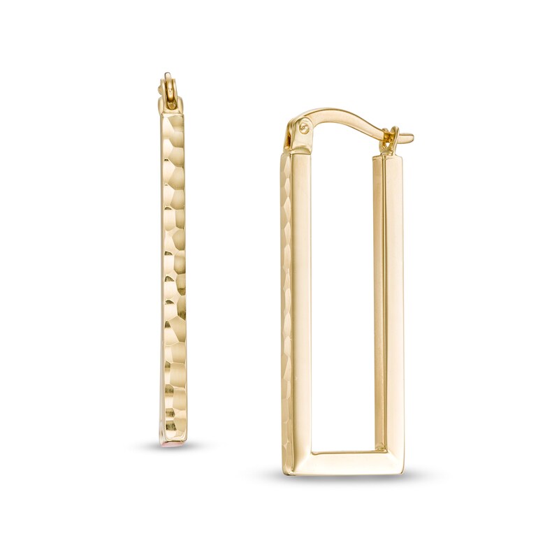 Main Image 1 of 2.05mm Diamond-Cut Rectangular Hoop Earrings in 14K Gold