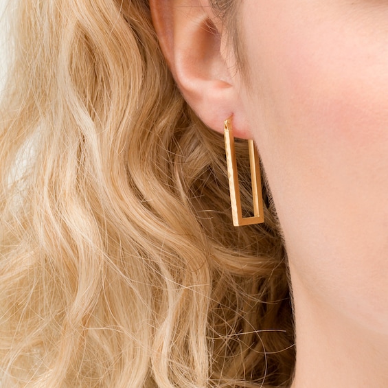 2.05mm Diamond-Cut Rectangular Hoop Earrings in 14K Gold