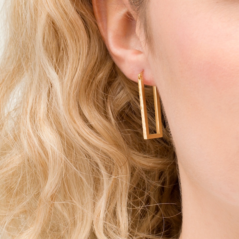Main Image 2 of 2.05mm Diamond-Cut Rectangular Hoop Earrings in 14K Gold