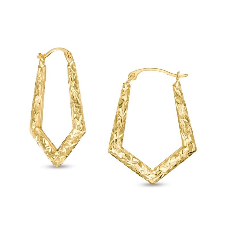 Main Image 1 of 2.56mm Diamond-Cut Geometric Hoop Earrings in 14K Gold