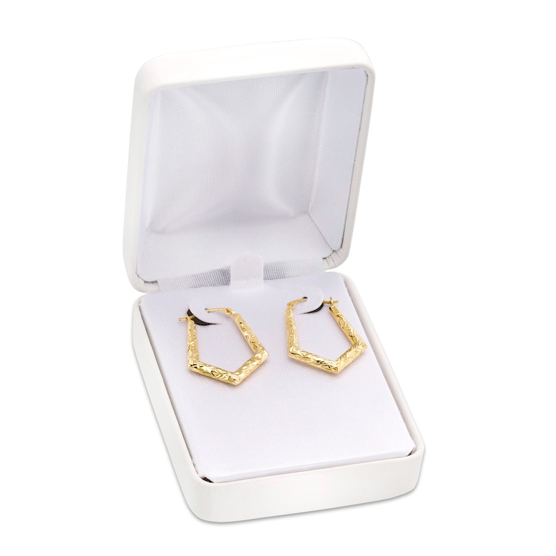 Main Image 4 of 2.56mm Diamond-Cut Geometric Hoop Earrings in 14K Gold