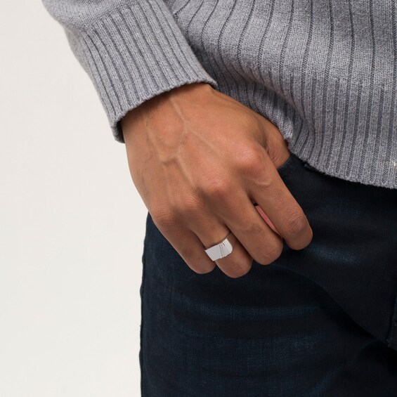 Diamond Accent Rectangle Signet Ring in 10K White Gold