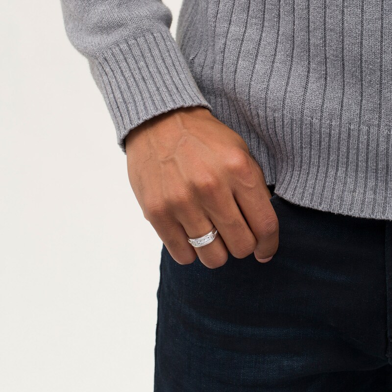 Main Image 2 of Men's 1/3 CT. T.W. Diamond Three Stone Screw Accent Band in Sterling Silver