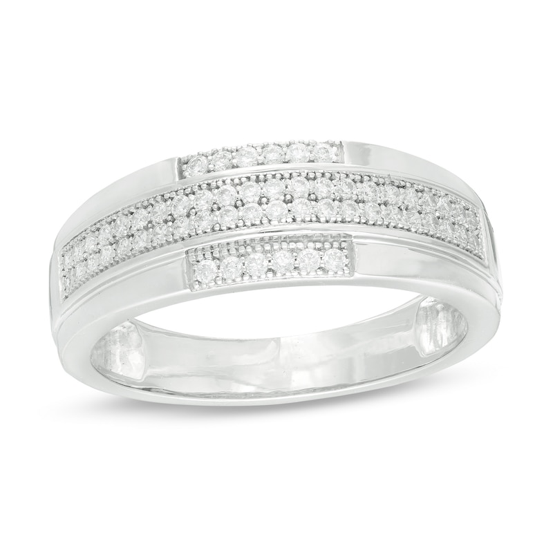 Main Image 1 of Men's 1/3 CT. T.W. Diamond Milgrain Wedding Band in Sterling Silver