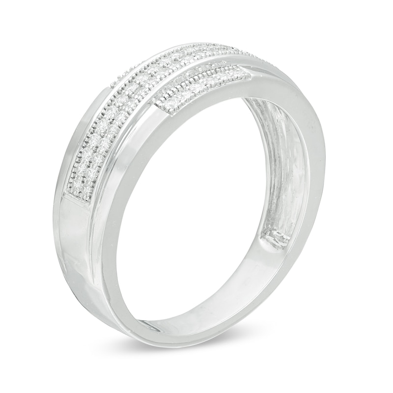 Main Image 3 of Men's 1/3 CT. T.W. Diamond Milgrain Wedding Band in Sterling Silver