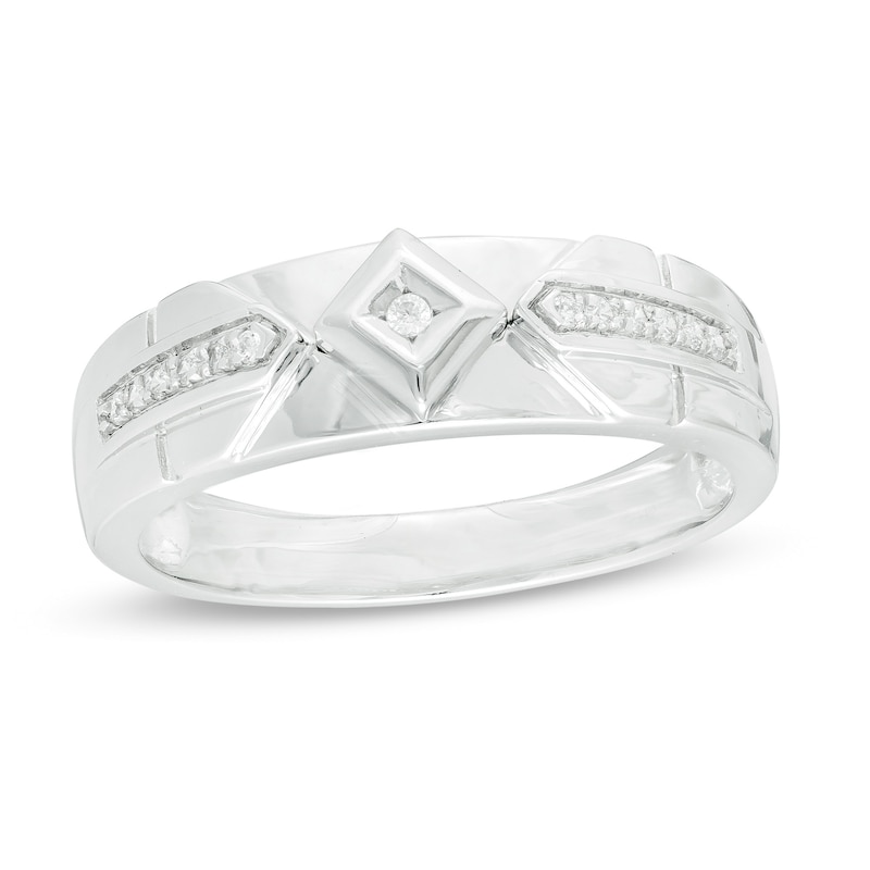 Main Image 1 of 1/10 CT. T.W. Diamond Geometric Wedding Band in Sterling Silver - Size 10