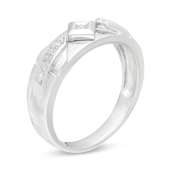 1/10 CT. T.w. Diamond Geometric Wedding Band in Sterling Silver - Size 10