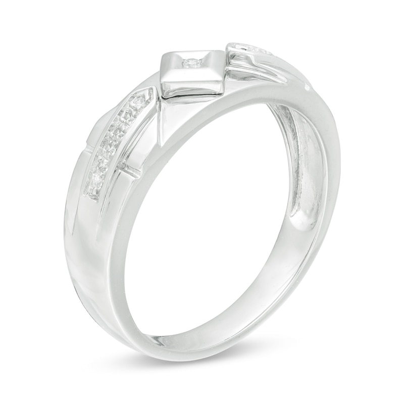 Main Image 3 of 1/10 CT. T.W. Diamond Geometric Wedding Band in Sterling Silver - Size 10