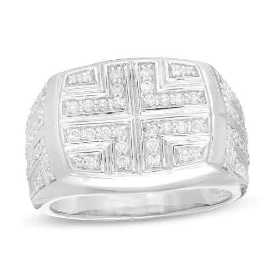 7/8 CT. T.w. Diamond Bold Cross Signet Ring in 10K White Gold