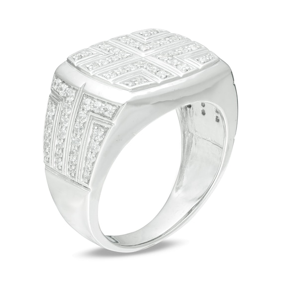 7/8 CT. T.w. Diamond Bold Cross Signet Ring in 10K White Gold