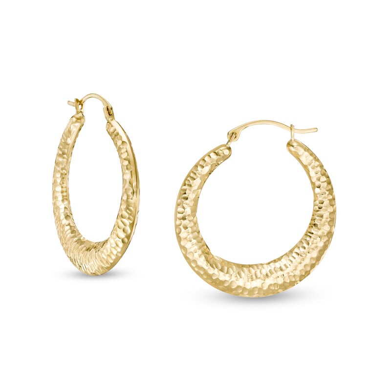 Main Image 1 of 3.05mm Diamond-Cut Graduated Hoop Earrings in Hollow 14K Gold