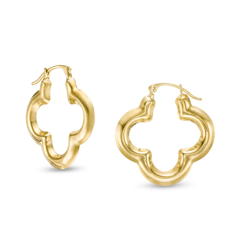 Main Image 1 of 22.0mm Four Leaf Clover Hoop Earrings in 14K Gold