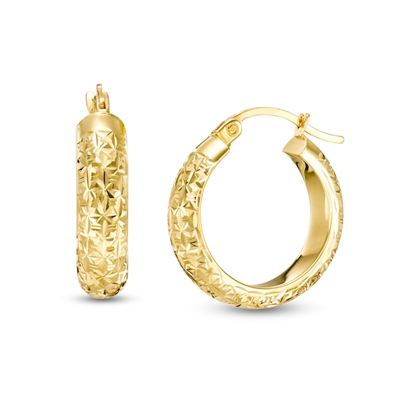 5.0 x 20.0mm Diamond-Cut Tube Hoop Earrings in 14K Gold