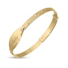 Thumbnail Image 1 of First Diamond Accent Floral Textured Engravable Script Name ID Bangle in 10K Gold (1 Line) - 5.75"