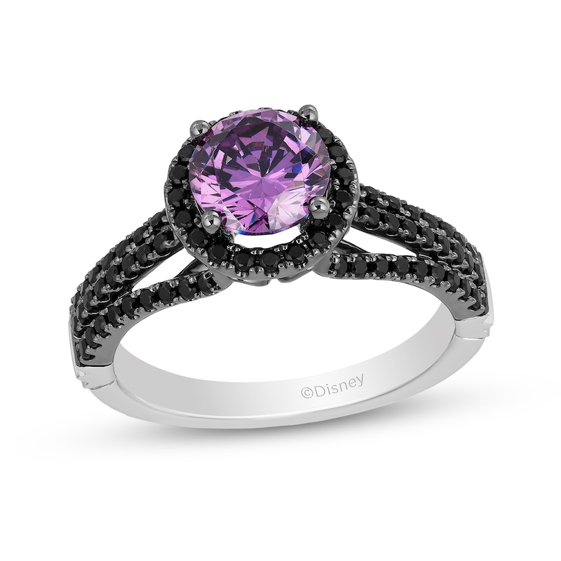 Enchanted Disney Villains Ursula Amethyst and 1/2 CT. T.W. Black Diamond Engagement Ring in 14K White Gold