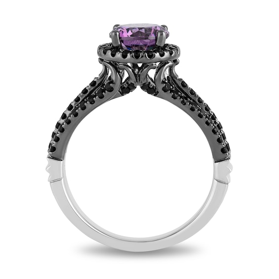 Enchanted Disney Villains Ursula Amethyst and 1/2 CT. T.w. Black Diamond Engagement Ring in 14K White Gold