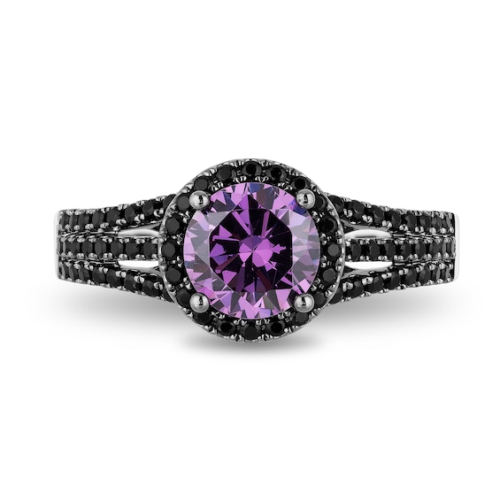 Enchanted Disney Villains Ursula Amethyst and 1/2 CT. T.w. Black Diamond Engagement Ring in 14K White Gold