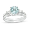 Thumbnail Image 1 of 7.0mm Aquamarine and 1/4 CT. T.W. Diamond Bridal Set in 14K White Gold